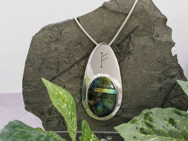 Labradorite Runic Silver Necklace