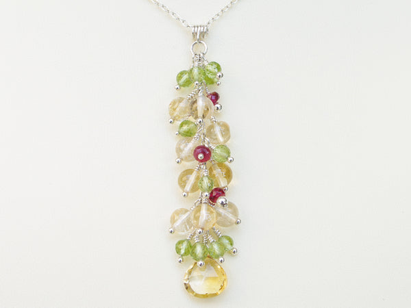 Liana Necklace - Exclusive & Handmade with Peridot, Citrine & Red Spinel