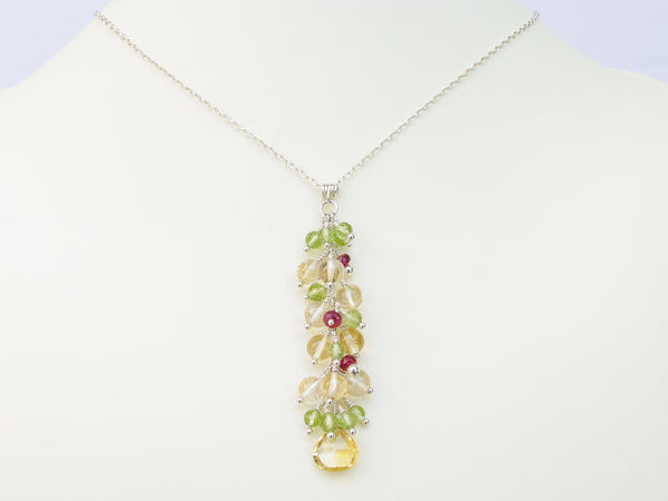 Liana Necklace - Exclusive & Handmade with Peridot, Citrine & Red Spinel