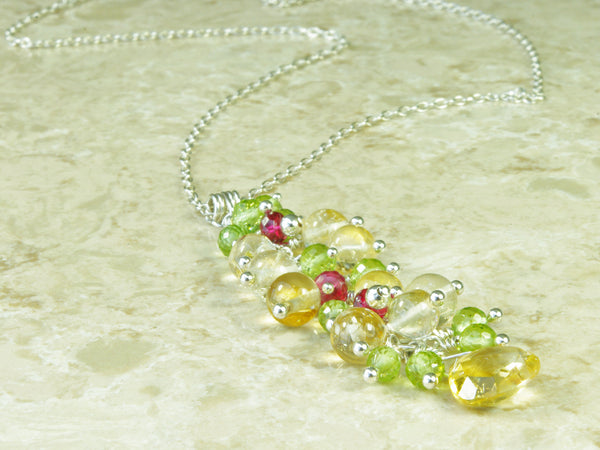 Liana Necklace - Exclusive & Handmade with Peridot, Citrine & Red Spinel