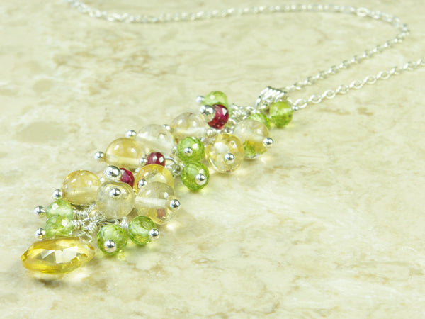 Liana Necklace - Exclusive & Handmade with Peridot, Citrine & Red Spinel