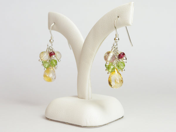 Liana Earrings - Exclusive & Handmade with Peridot, Citrine & Red Spinel