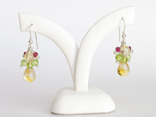 Liana Earrings - Exclusive & Handmade with Peridot, Citrine & Red Spinel