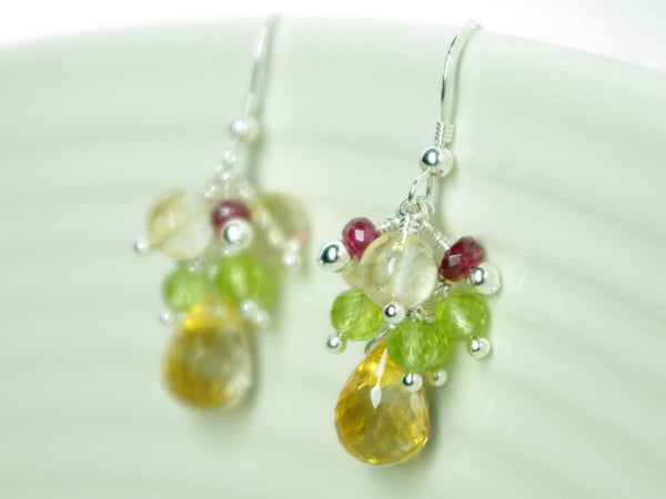 Liana Earrings - Exclusive & Handmade with Peridot, Citrine & Red Spinel