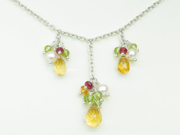 Mustardseed Necklace - Exclusive & Handmade with Citrine, Peridot & Red Spinel