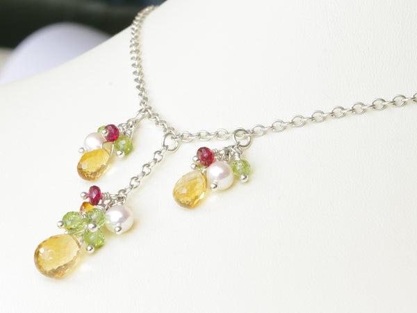 Mustardseed Necklace - Exclusive & Handmade with Citrine, Peridot & Red Spinel