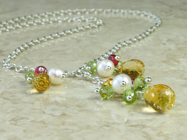 Mustardseed Necklace - Exclusive & Handmade with Citrine, Peridot & Red Spinel