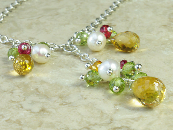 Mustardseed Necklace - Exclusive & Handmade with Citrine, Peridot & Red Spinel