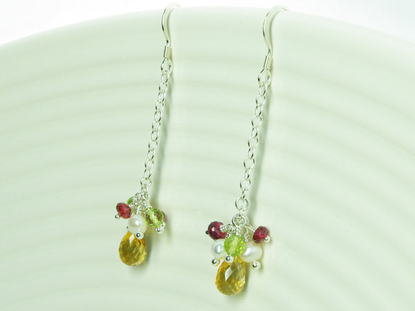 Mustardseed Earrings - Exclusive & Handmade with Citrine, Peridot & Red Spinel