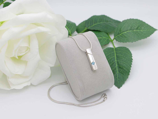 Swiss Blue Topaz Cutout Simplicity Vertical Bar Sterling Silver Pendant Jewellery by Linda