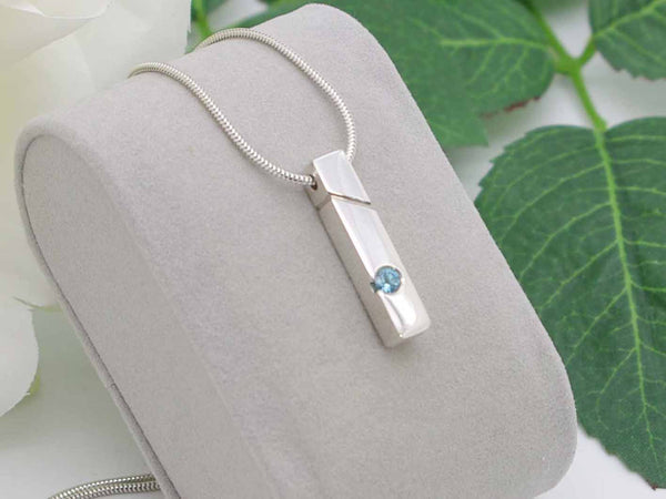 Swiss Blue Topaz Cutout Simplicity Sterling Silver Vertical Bar Pendant Jewellery by Linda