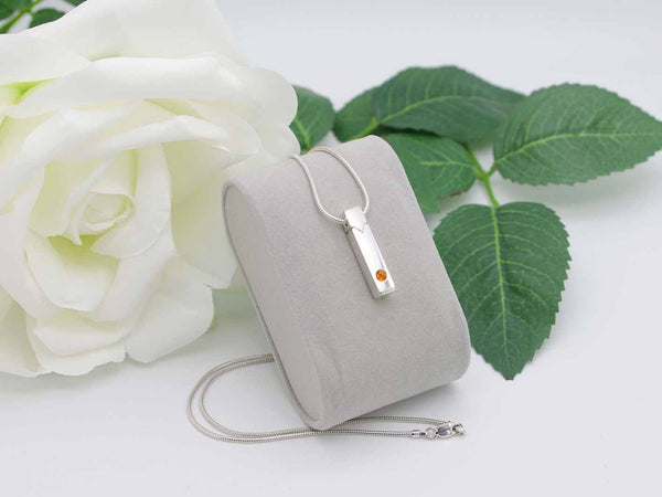 Fire Opal Simplicity Vertical Bar Sterling Silver Pendant Jewellery by Linda