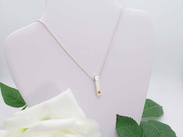 Fire Opal Simplicity Vertical Bar Pendant on bust Jewellery by Linda
