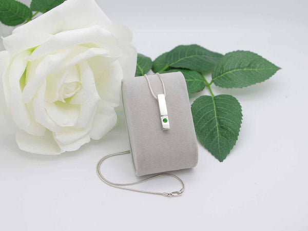 Emerald Green Russian Diopside Simplicity Vertical Bar Pendant Sterling Silver Jewellery by Linda