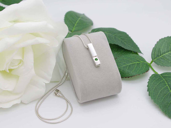Emerald Green Russian Diopside Sterling Silver Simplicity Vertical Bar Pendant Jewellery by Linda