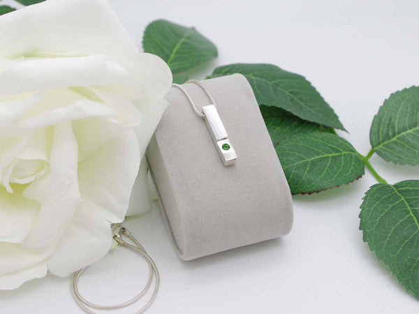 Emerald Green Russian Diopside Simplicity Sterling Silver Vertical Bar Pendant Jewellery by Linda