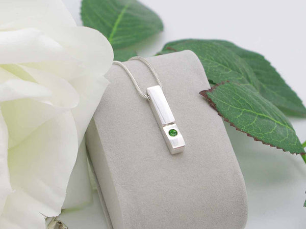 Sterling Silver Emerald Green Russian Diopside Simplicity Vertical Bar Pendant Jewellery by Linda