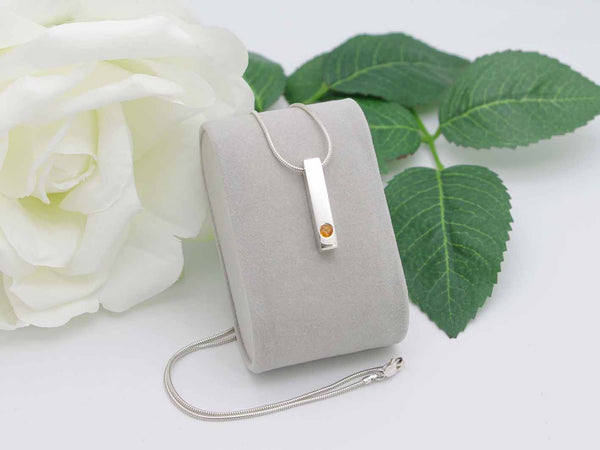 Orange Sapphire Minimalist Sterling Silver Simplicity Vertical Bar Pendant Jewellery by Linda