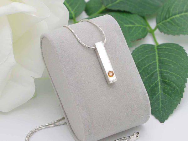 Orange Sapphire Sterling Silver Minimalist Simplicity Vertical Bar Pendant Jewellery by Linda
