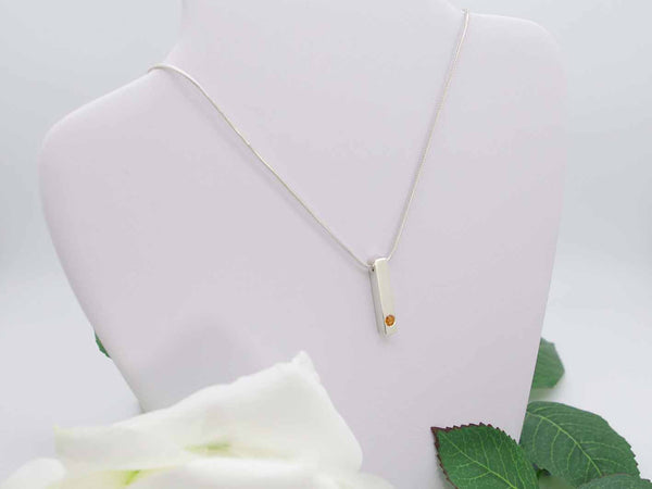 Orange Sapphire Minimalist Simplicity Vertical Bar Pendant on bust Jewellery by Linda