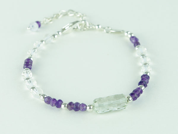 On a Roll Bracelet - Green Amethyst, Amethyst, Quartz & Sterling Silver