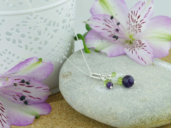 On the Ring Necklace - Amethyst, Peridot, Quartz Silver Necklace from Jewellery by Linda