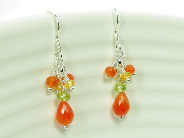 Orange Blossom Earrings - Exclusive & Handmade with Carnelian, Peridot & Yellow Sapphire