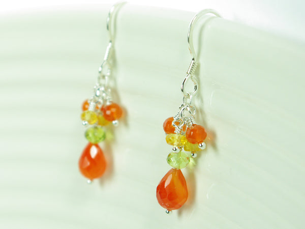 Orange Blossom Earrings - Exclusive & Handmade with Carnelian, Peridot & Yellow Sapphire