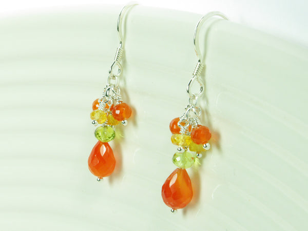 Orange Blossom Earrings - Exclusive & Handmade with Carnelian, Peridot & Yellow Sapphire