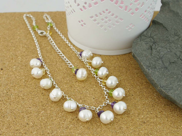 Pearl Dream Necklace - Freshwater Pearls, Amethyst, Citrine, Peridot andSterling Silver