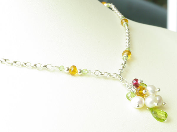 Peaseblossom Necklace - Exclusive & Handmade with Peridot, Citrine & Freshwater Cultured Pearl