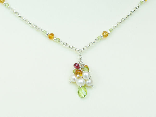 Peaseblossom Necklace - Exclusive & Handmade with Peridot, Citrine & Freshwater Cultured Pearl