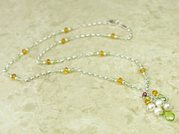 Peaseblossom Necklace - Exclusive & Handmade with Peridot, Citrine & Freshwater Cultured Pearl