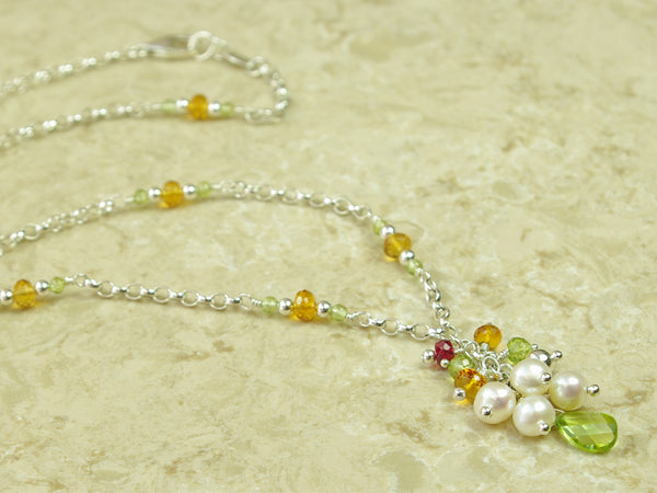 Peaseblossom Necklace - Exclusive & Handmade with Peridot, Citrine & Freshwater Cultured Pearl