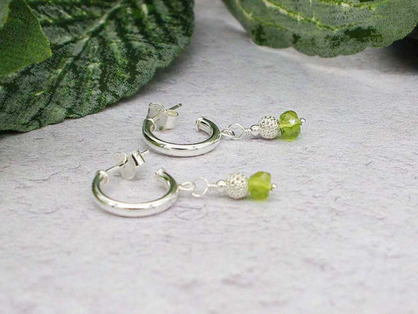 Peridot Half Hoop Earrings - Peridot on Sterling Silver Jewellery by Linda