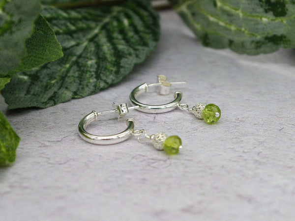 Peridot Half Hoop Earrings - Peridot, Sterling Silver