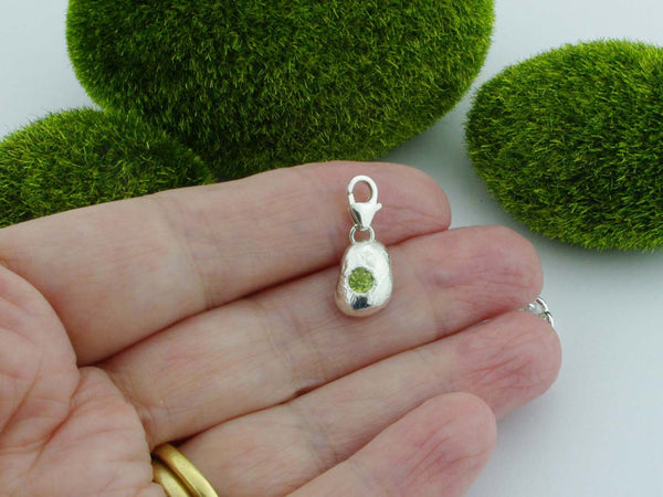Peridot Solid Silver Precious Pebble Charm