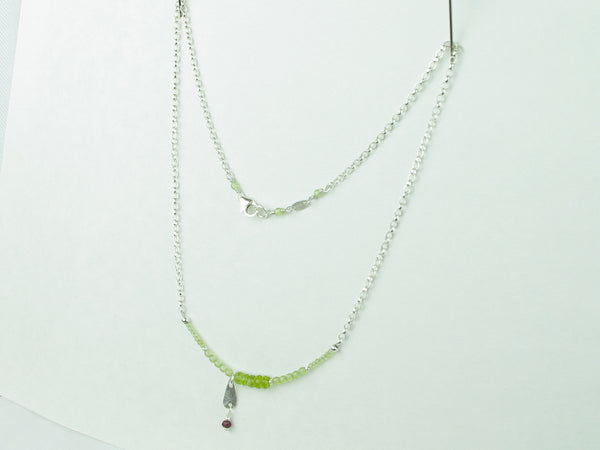 Peridot Charm Necklace - Peridot, Ruby & Sterling Silver Charm