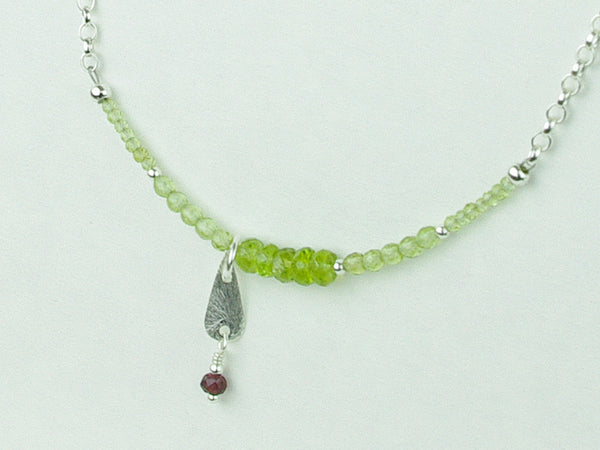 Peridot Charm Necklace - Peridot, Ruby, Sterling Silver Charm