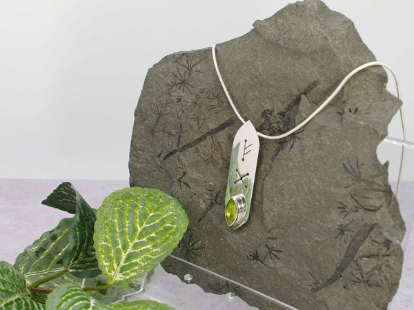 Peridot Marquise Runic Sterling Silver Pendant Necklace