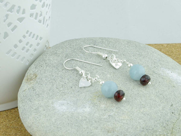 Jewellery by Linda Petite Heart Aquamarine Sterling Silver Earrings