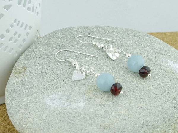 Petite Heart Aquamarine Jewellery by Linda Sterling Silver Earrings