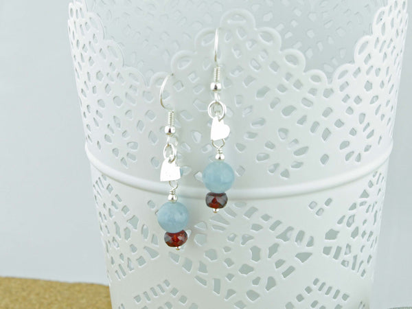 Petite Heart Aquamarine Silver Earrings