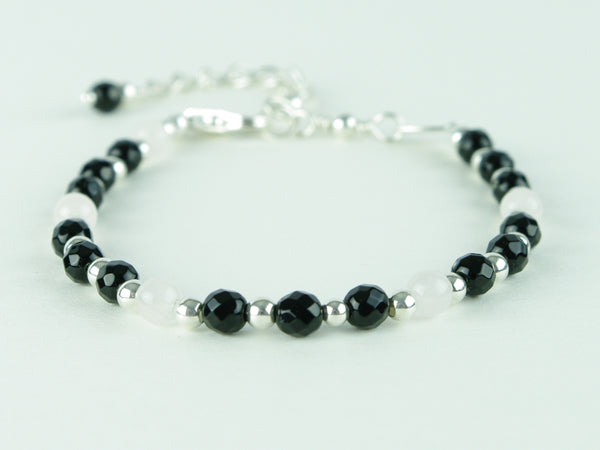 Round & Round Bracelet - Black Agate, Rose Quartz & Sterling Silver