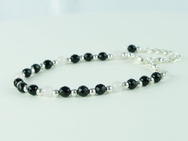 Round & Round Bracelet - Black Agate, Rose Quartz with Sterling Silver