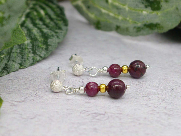 Ruby Stardust Earrings - Ruby on Stardust Sterling Silver Studs