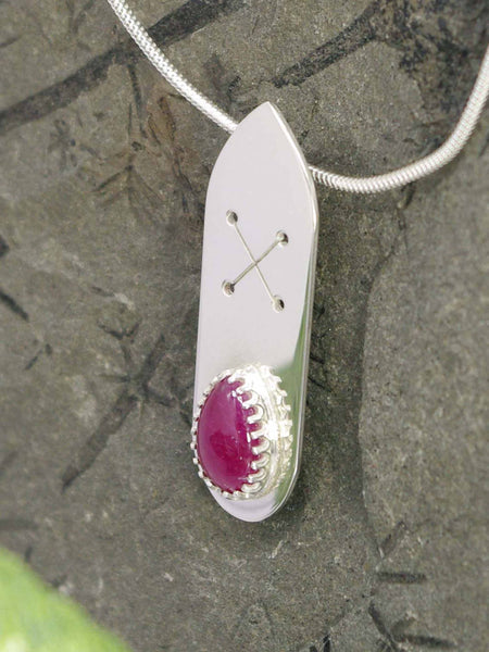 Ruby Runic Sterling Silver Pendant Necklace
