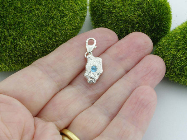 Swiss Blue Topaz Solid Sterling Silver Precious Pebble Charm