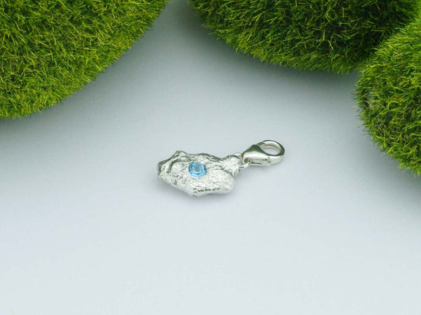 Swiss Blue Topaz Solid Silver Precious Pebble Charm