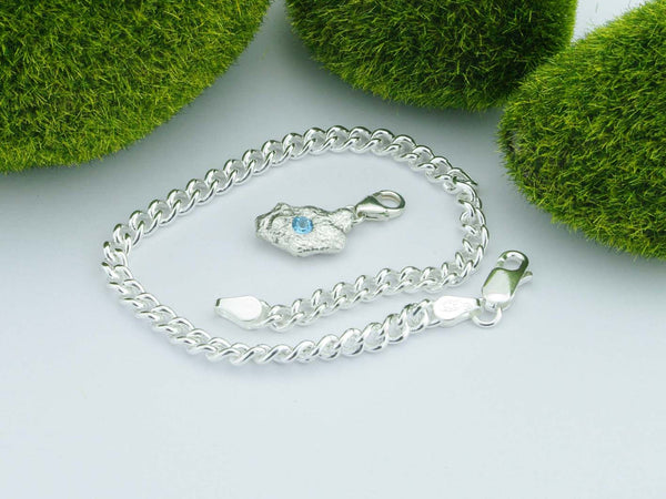Swiss Blue Topaz Solid Sterling Precious Pebble Charm